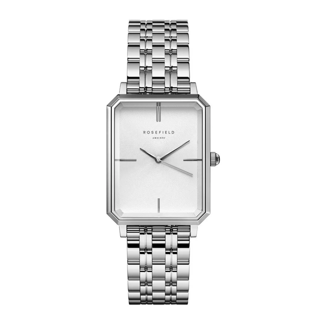 ROSEFIELD Montre Octagon Blanc cadran argenté fond blanc bracelet acier argenté Sale