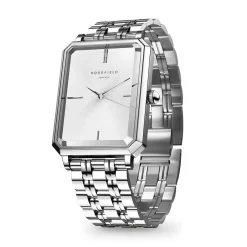 ROSEFIELD Montre Octagon Blanc cadran argenté fond blanc bracelet acier argenté Sale