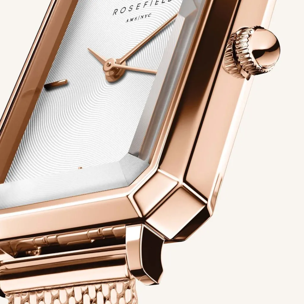 ROSEFIELD Montre Octagon Xs Blanc cadran rose fond blanc bracelet acier argenté Online