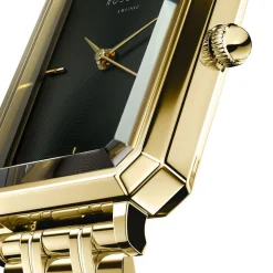 ROSEFIELD Montre Octagon Noir cadran doré fond noir bracelet acier doré Discount