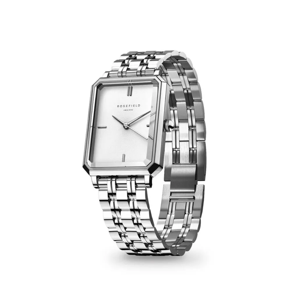 ROSEFIELD Montre Octagon Xs Blanc cadran argenté fond blanc bracelet acier argenté