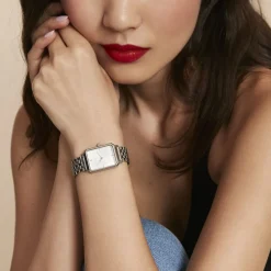 ROSEFIELD Montre Octagon Xs Blanc cadran argenté fond blanc bracelet acier argenté