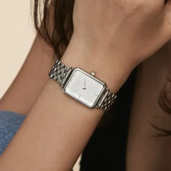 ROSEFIELD Montre Octagon Xs Blanc cadran argenté fond blanc bracelet acier argenté