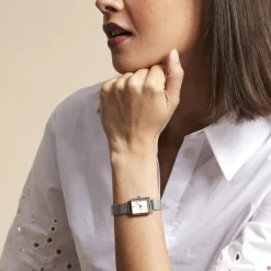 ROSEFIELD Montre Octagon Xs Blanc cadran argenté fond blanc bracelet acier argenté Hot