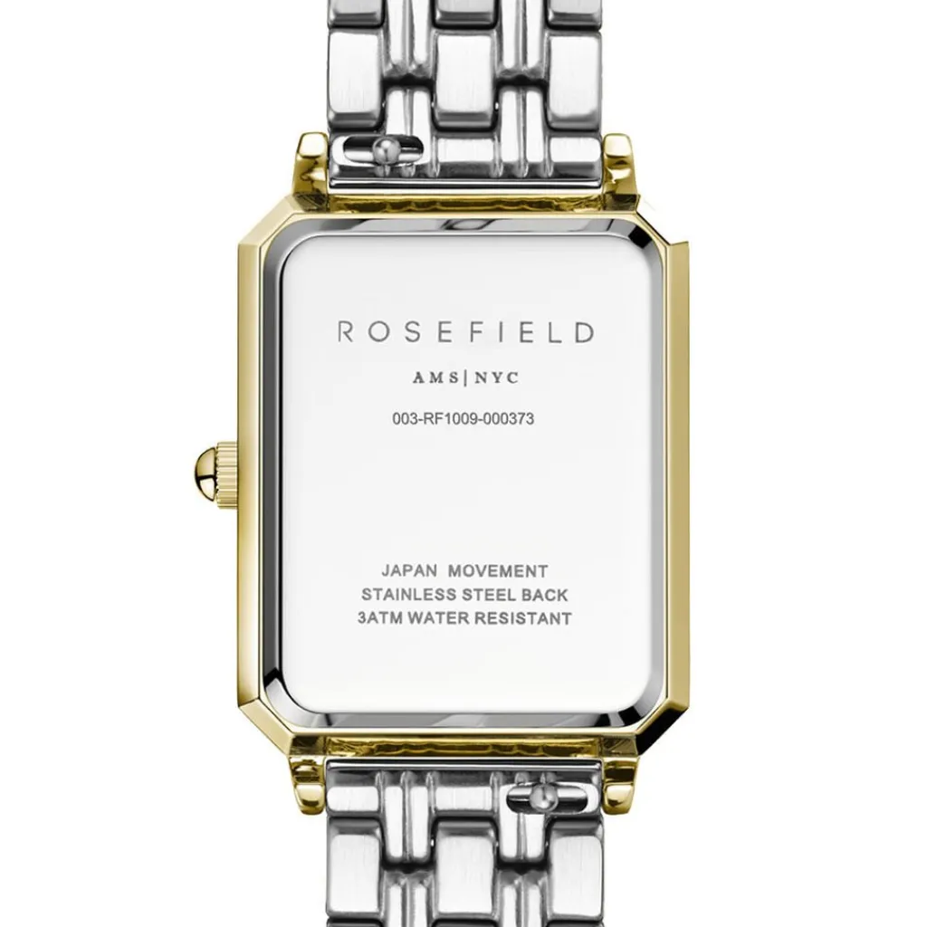 ROSEFIELD Montre Octagon Blanc cadran doré fond blanc bracelet acier doré New