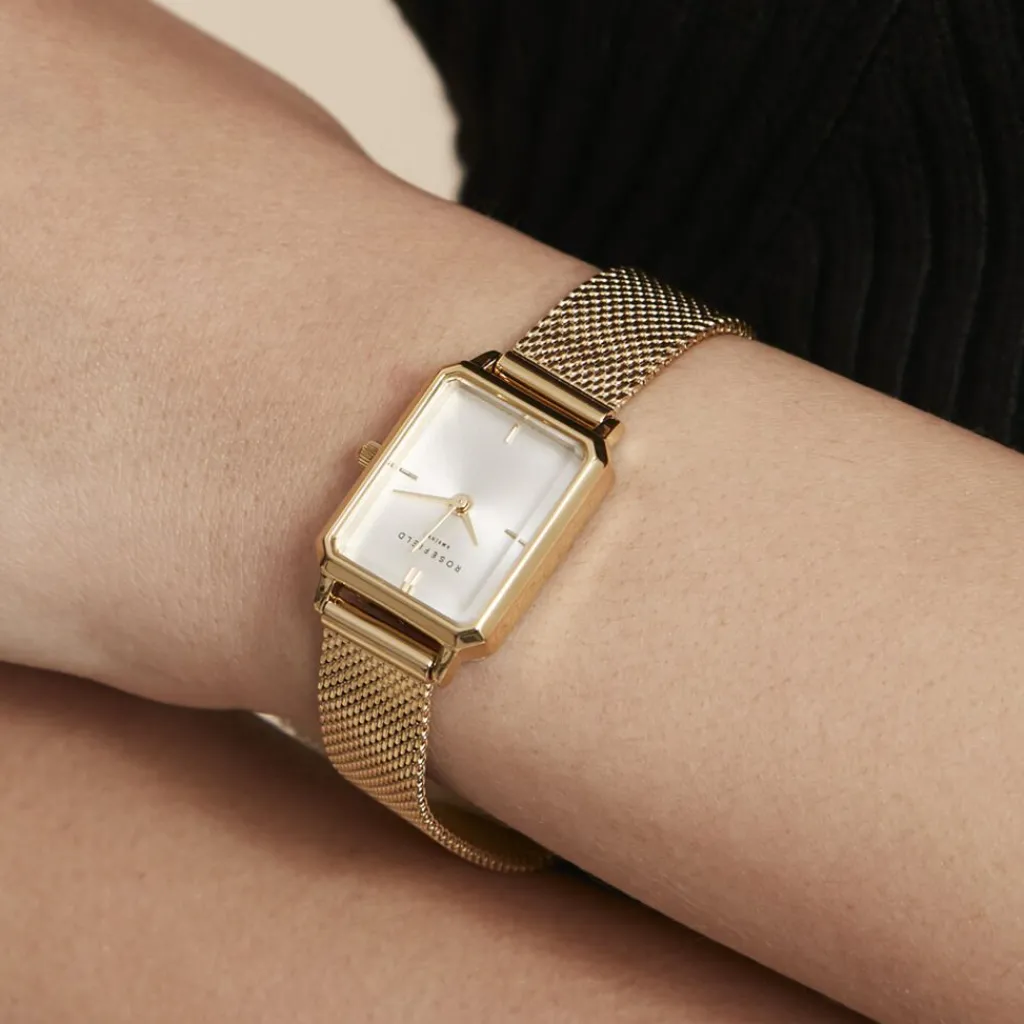 ROSEFIELD Montre Octagon Xs Blanc cadran doré fond blanc bracelet acier doré Hot