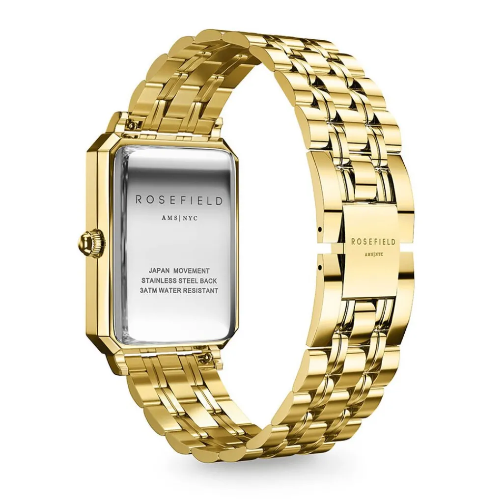 ROSEFIELD Montre Octagon Blanc cadran doré fond blanc bracelet acier doré