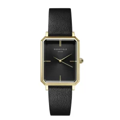 ROSEFIELD Montre Octagon Noir cadran doré fond noir bracelet cuir noir Online