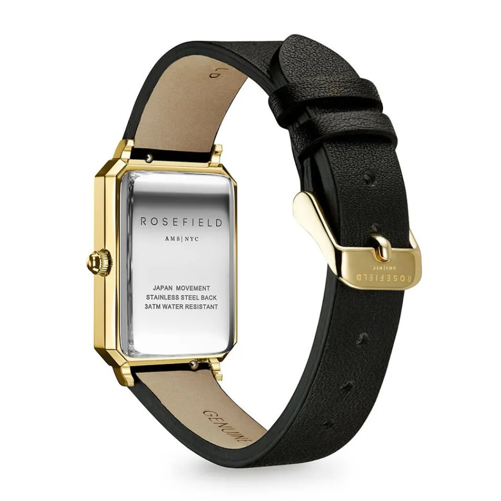 ROSEFIELD Montre Octagon Noir cadran doré fond noir bracelet cuir noir Online