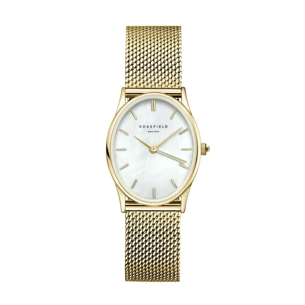 ROSEFIELD Montre Oval Blanc cadran doré fond blanc bracelet acier doré Best
