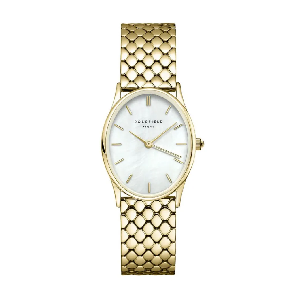 ROSEFIELD Montre Oval Blanc cadran doré fond blanc bracelet acier doré Best