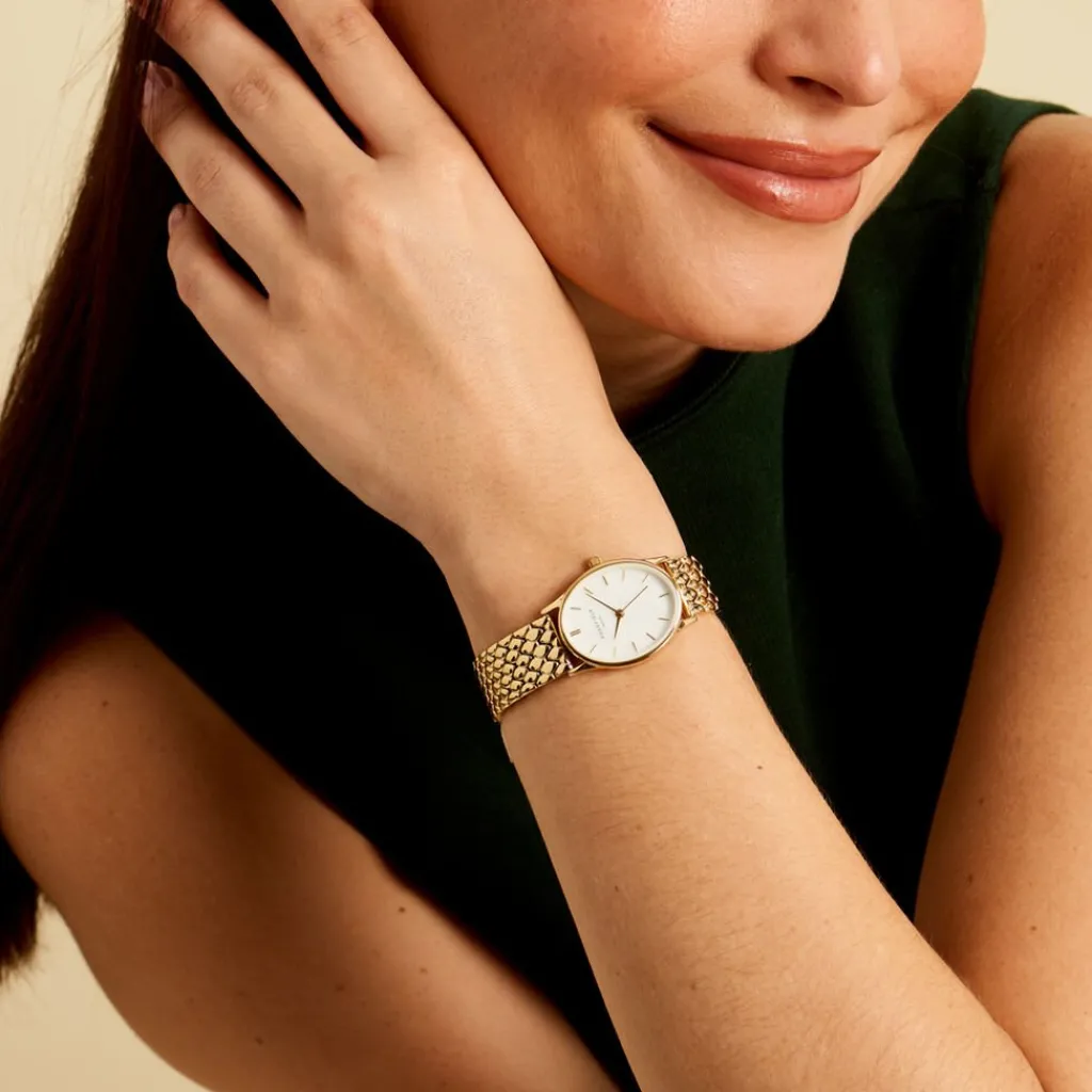 ROSEFIELD Montre Oval Blanc cadran doré fond blanc bracelet acier doré Best