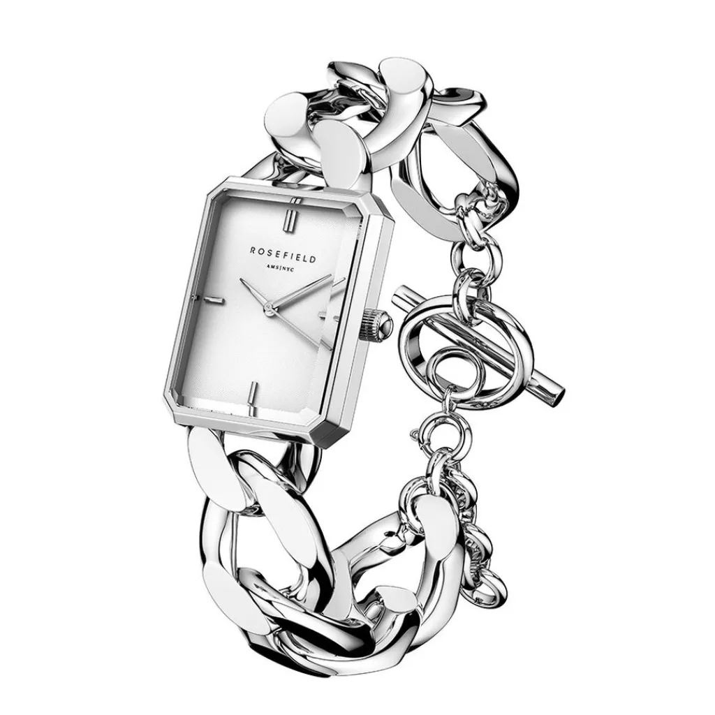 ROSEFIELD Montre Studio 24 Blanc cadran argenté fond blanc bracelet acier argenté Sale