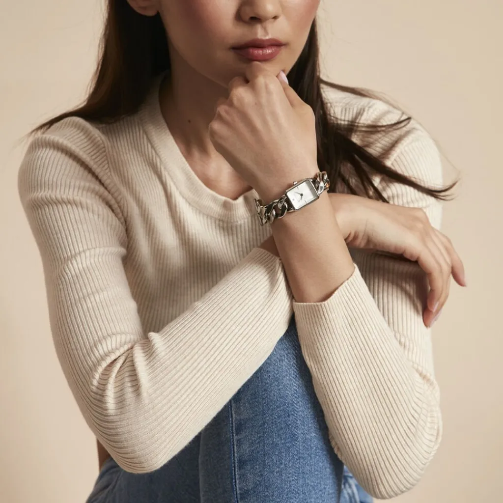 ROSEFIELD Montre Studio 24 Blanc cadran argenté fond blanc bracelet acier argenté Sale