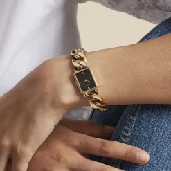 ROSEFIELD Montre Studio 24 Noir cadran doré fond noir bracelet acier doré