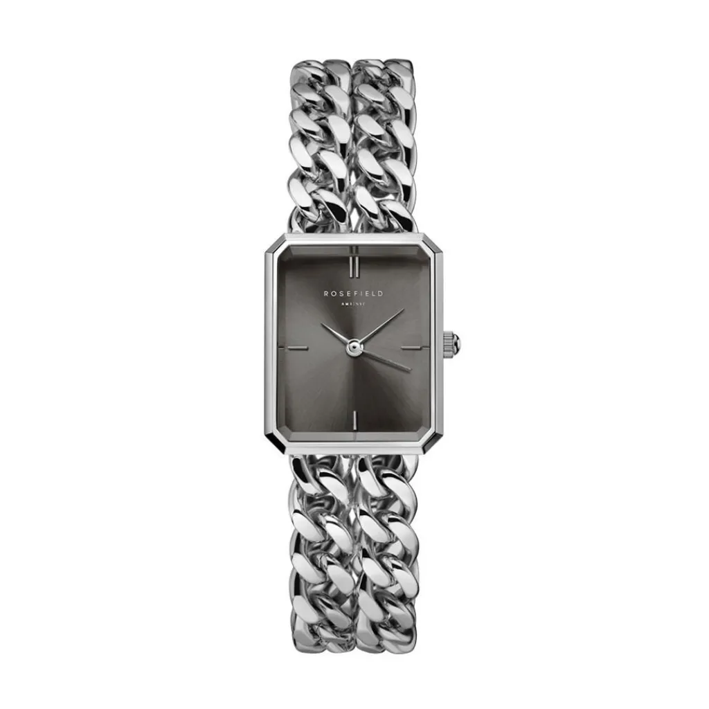 ROSEFIELD Montre Studio 24 Noir cadran argenté fond noir bracelet acier argenté Hot