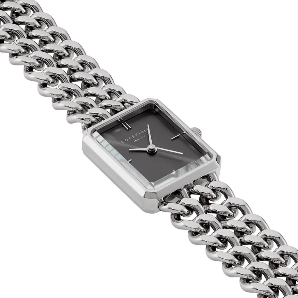 ROSEFIELD Montre Studio 24 Noir cadran argenté fond noir bracelet acier argenté Hot