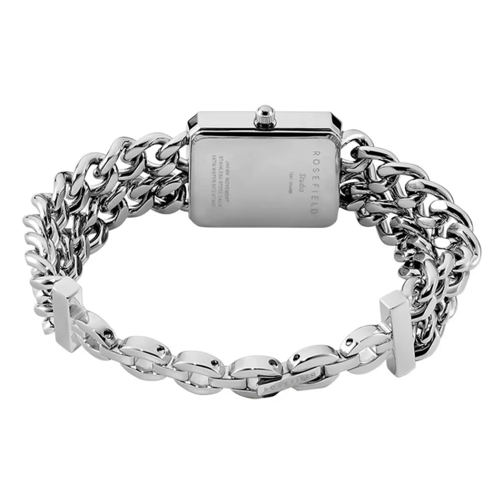 ROSEFIELD Montre Studio 24 Noir cadran argenté fond noir bracelet acier argenté Hot