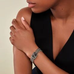 ROSEFIELD Montre Studio 24 Noir cadran argenté fond noir bracelet acier argenté Hot