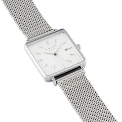 ROSEFIELD Montre The Boxy Blanc cadran argenté fond blanc bracelet acier argenté Outlet