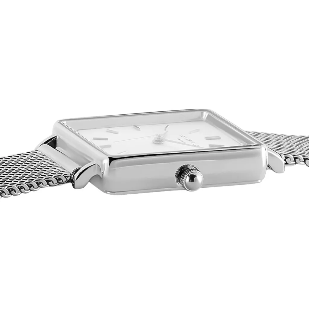 ROSEFIELD Montre The Boxy Blanc cadran argenté fond blanc bracelet acier argenté Outlet
