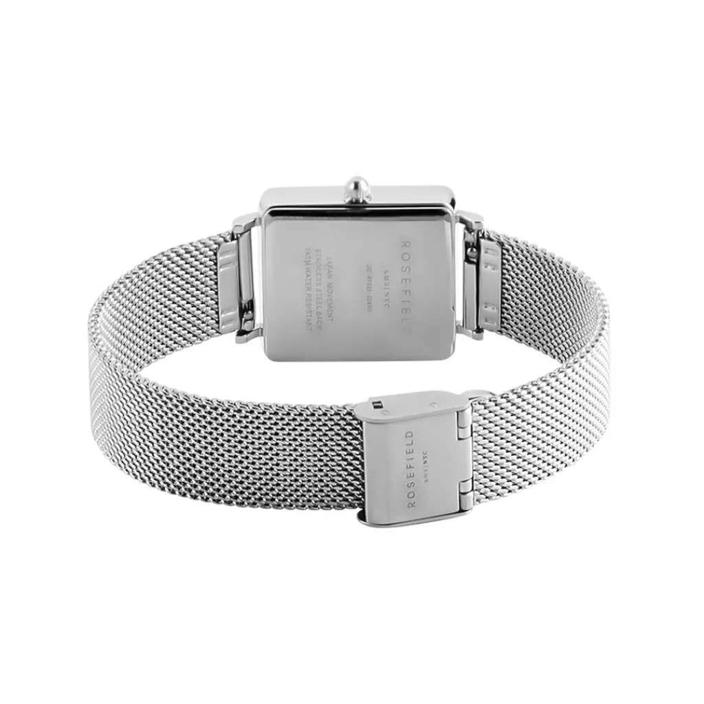 ROSEFIELD Montre The Boxy Blanc cadran argenté fond blanc bracelet acier argenté Outlet