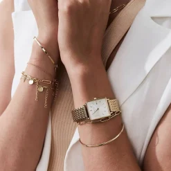 ROSEFIELD Montre The Boxy Blanc cadran doré fond blanc bracelet acier doré Clearance