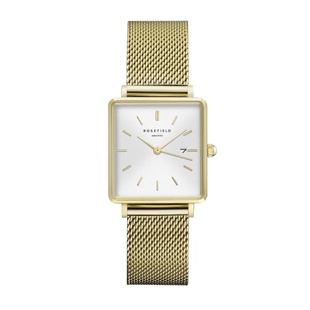 ROSEFIELD Montre The Boxy Blanc cadran doré fond blanc bracelet acier doré Clearance