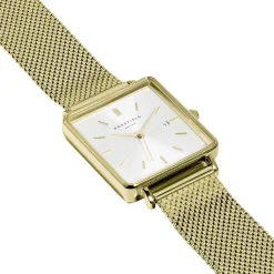 ROSEFIELD Montre The Boxy Blanc cadran doré fond blanc bracelet acier doré Clearance