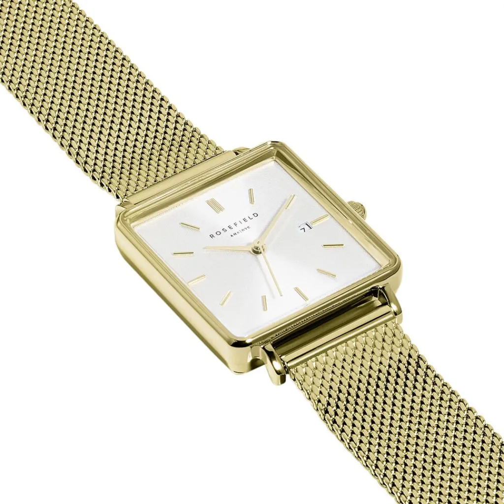 ROSEFIELD Montre The Boxy Blanc cadran doré fond blanc bracelet acier doré Clearance