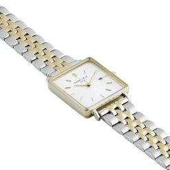 ROSEFIELD Montre The Boxy Blanc cadran doré fond blanc bracelet acier bicolore Discount