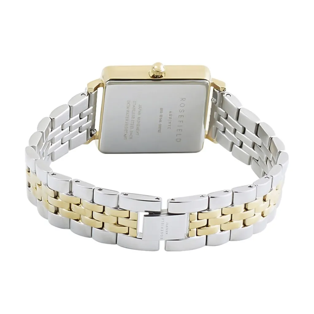 ROSEFIELD Montre The Boxy Blanc cadran doré fond blanc bracelet acier bicolore Discount
