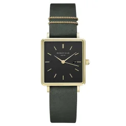 ROSEFIELD Montre The Boxy Noir cadran doré fond noir bracelet cuir vert Hot