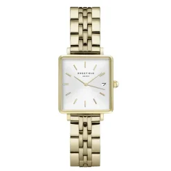 ROSEFIELD Montre The Mini Boxy Blanc cadran doré fond blanc bracelet acier doré Sale