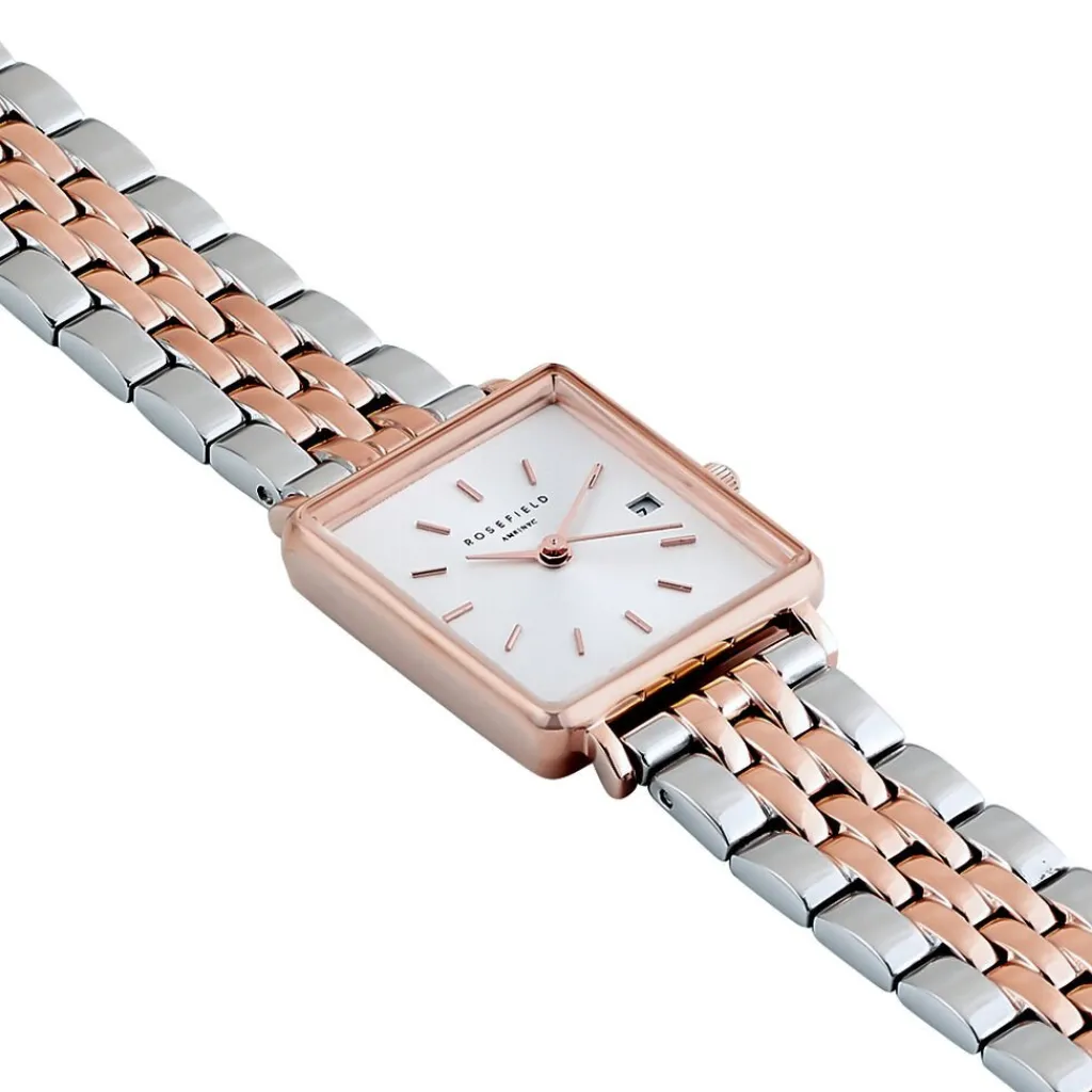 ROSEFIELD Montre The Mini Boxy Blanc cadran doré rose fond blanc bracelet acier doré rose Clearance