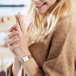 ROSEFIELD Montre The Mini Boxy Blanc cadran doré rose fond blanc bracelet acier doré rose Clearance