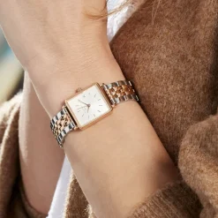 ROSEFIELD Montre The Mini Boxy Blanc cadran doré rose fond blanc bracelet acier doré rose Clearance