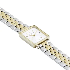 ROSEFIELD Montre The Mini Boxy Blanc cadran doré fond blanc bracelet acier bicolore