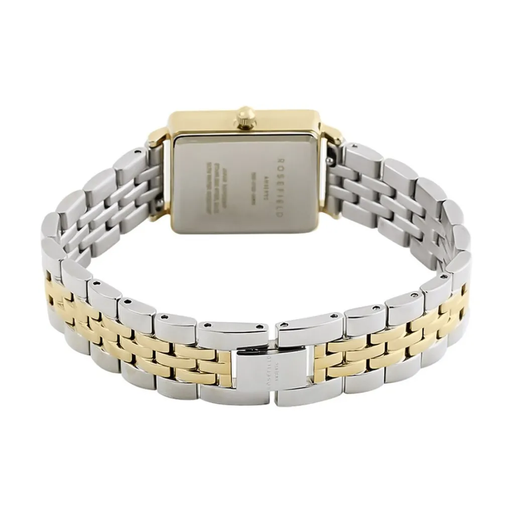 ROSEFIELD Montre The Mini Boxy Blanc cadran doré fond blanc bracelet acier bicolore