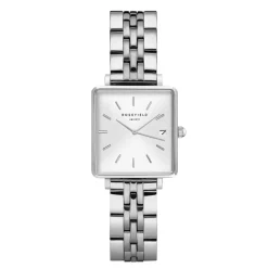 ROSEFIELD Montre The Mini Boxy Blanc cadran argenté fond blanc bracelet acier argenté Online