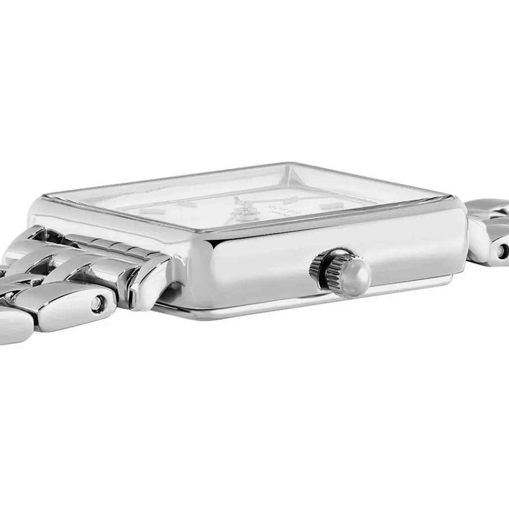 ROSEFIELD Montre The Mini Boxy Blanc cadran argenté fond blanc bracelet acier argenté Online