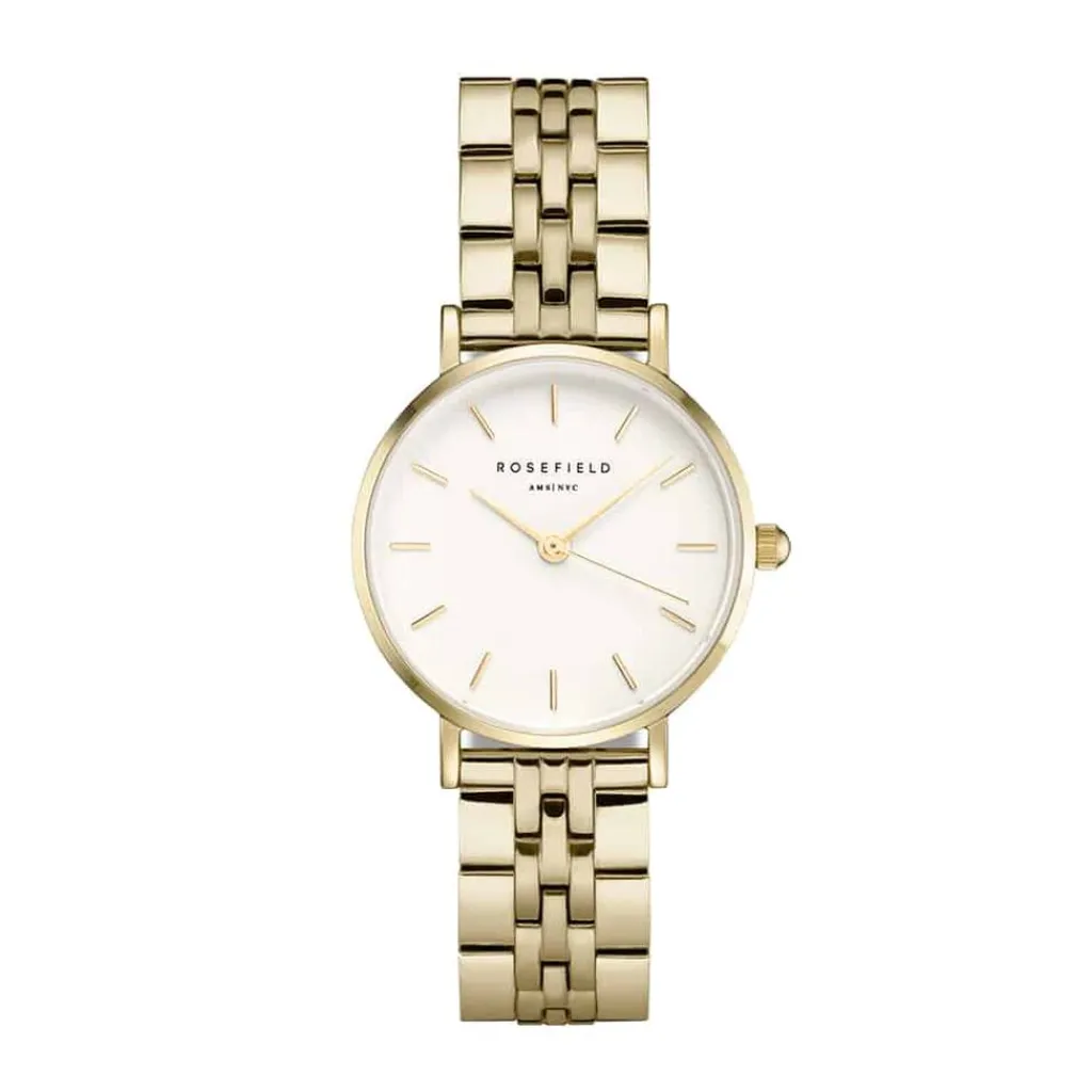 ROSEFIELD Montre The Small Edit Blanc cadran doré fond blanc bracelet acier doré Discount