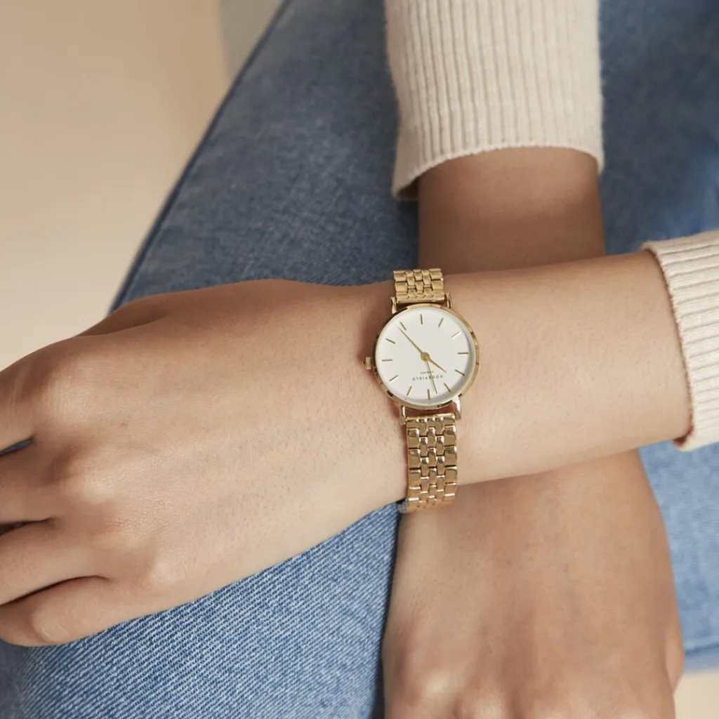 ROSEFIELD Montre The Small Edit Blanc cadran doré fond blanc bracelet acier doré Discount