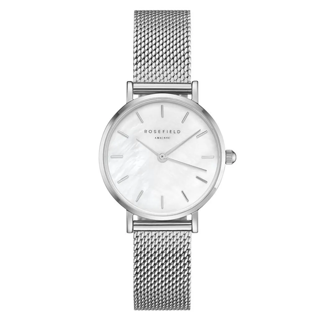 ROSEFIELD Montre The Small Edit Blanc cadran argenté fond blanc bracelet acier argenté Discount