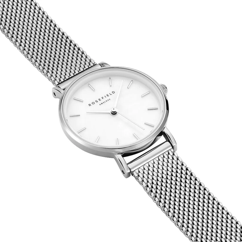 ROSEFIELD Montre The Small Edit Blanc cadran argenté fond blanc bracelet acier argenté Discount