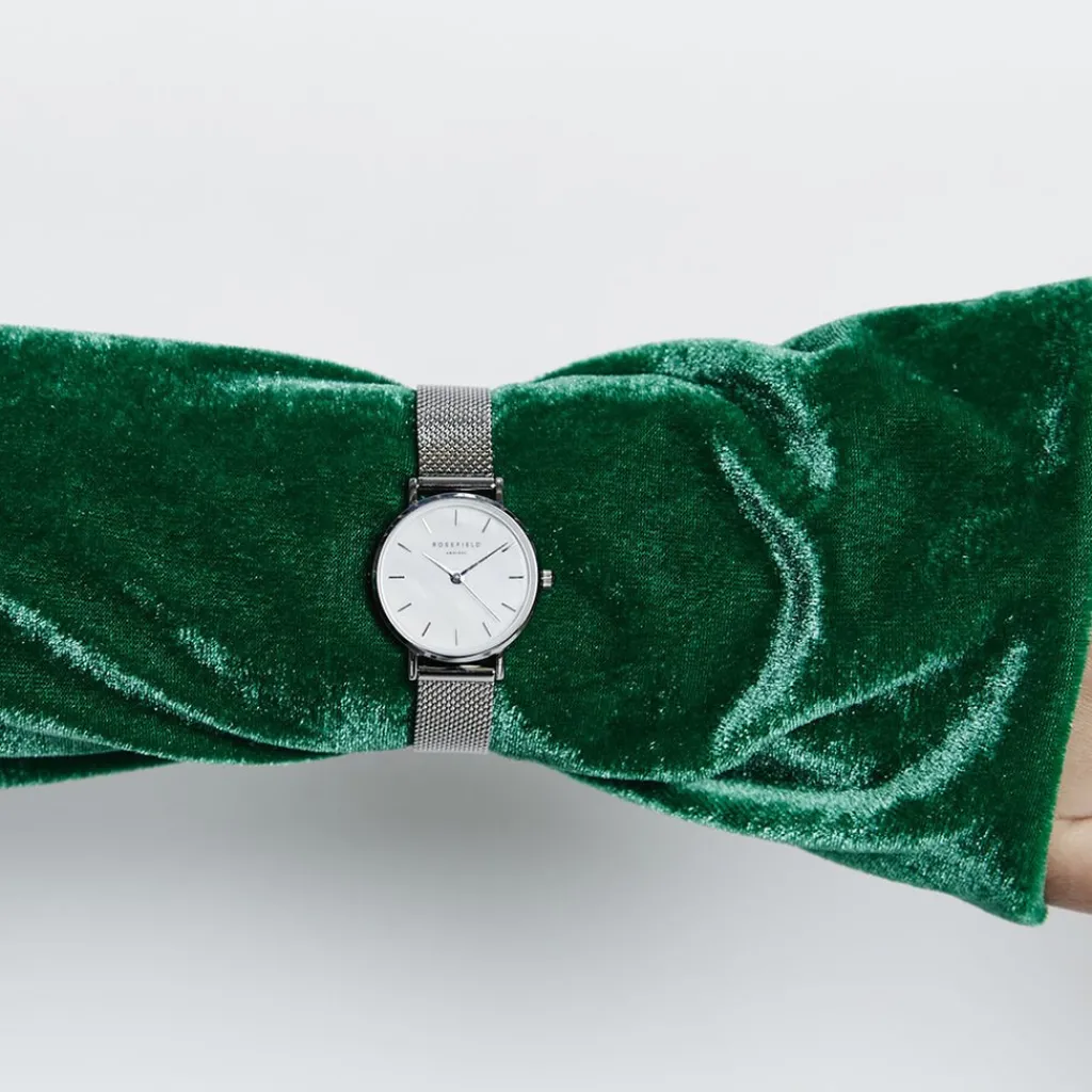 ROSEFIELD Montre The Small Edit Blanc cadran argenté fond blanc bracelet acier argenté Discount