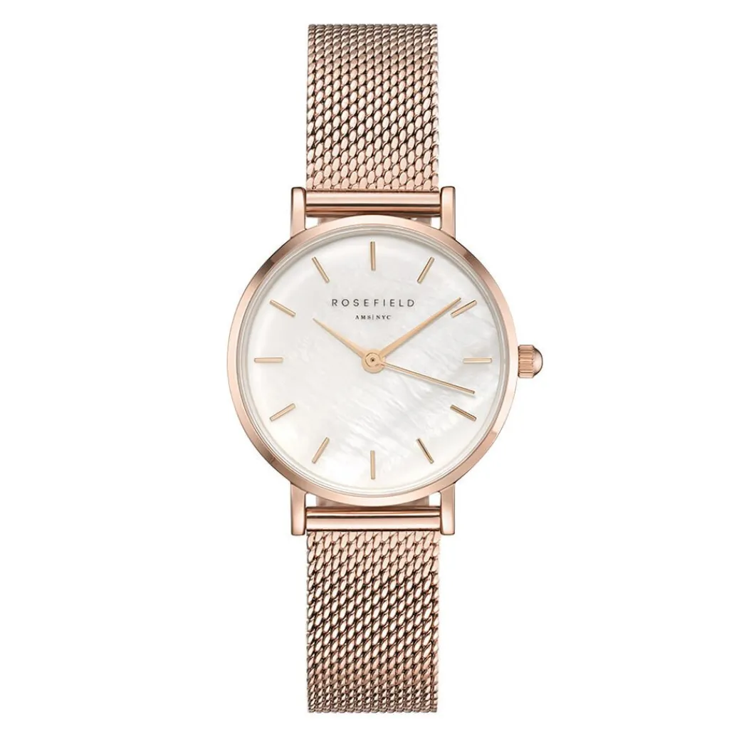 ROSEFIELD Montre The Small Edit Blanc cadran doré fond blanc bracelet acier doré Best