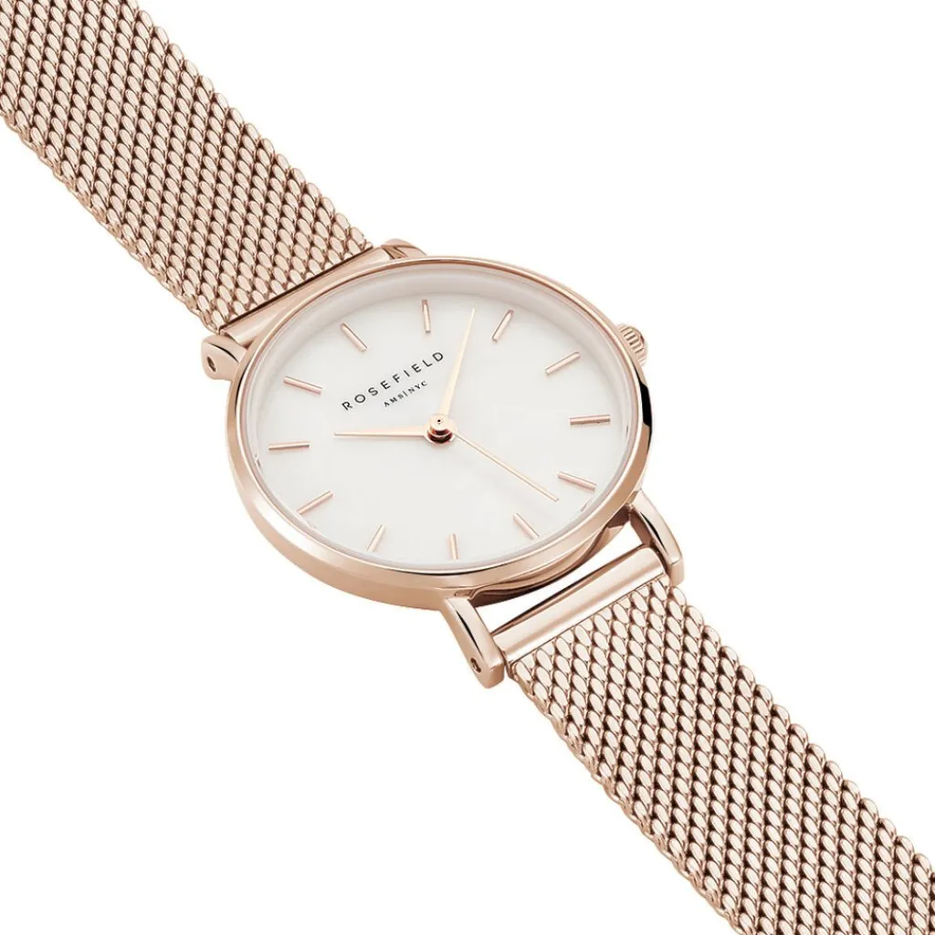 ROSEFIELD Montre The Small Edit Blanc cadran doré fond blanc bracelet acier doré Best