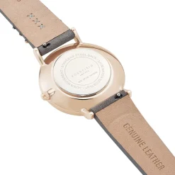 ROSEFIELD Montre West Village Blanc cadran doré rose fond blanc bracelet cuir gris Hot
