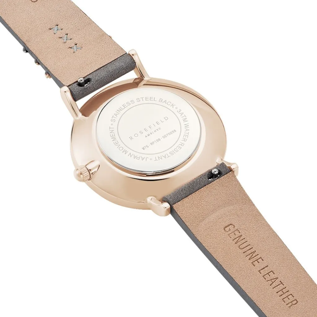 ROSEFIELD Montre West Village Blanc cadran doré rose fond blanc bracelet cuir gris Hot